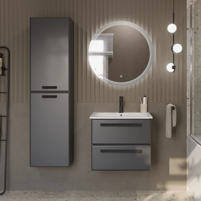 Тумба с раковиной подвесная CEZARES ECO-CER 60 Grafito, раковина белая ECO-CER-600-2C-SO-GR-P;CZR-NAT-60-LVB