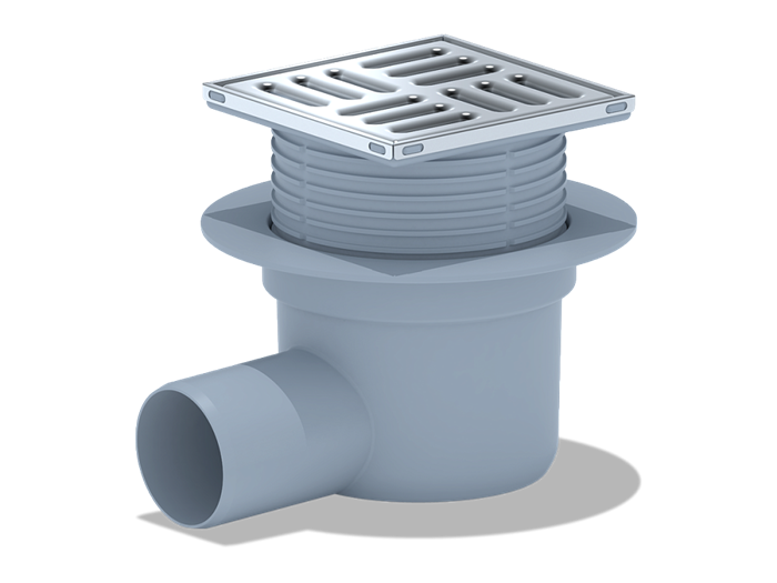 Трап горизонтальный регулируемый АНИ Пласт TA5602 выпуск 50 мм с решеткой из нержавеющей стали 100х100 мм TA5602