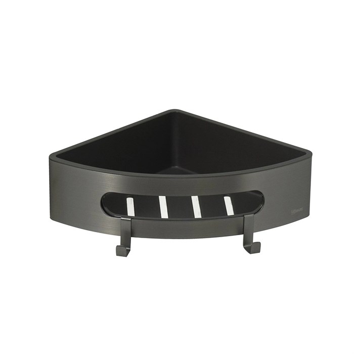 Полка для душа угловая Lemark SHELF LINE из нерж. стали с крючками, графит/вставка-пластик графит (9776048) 9776048