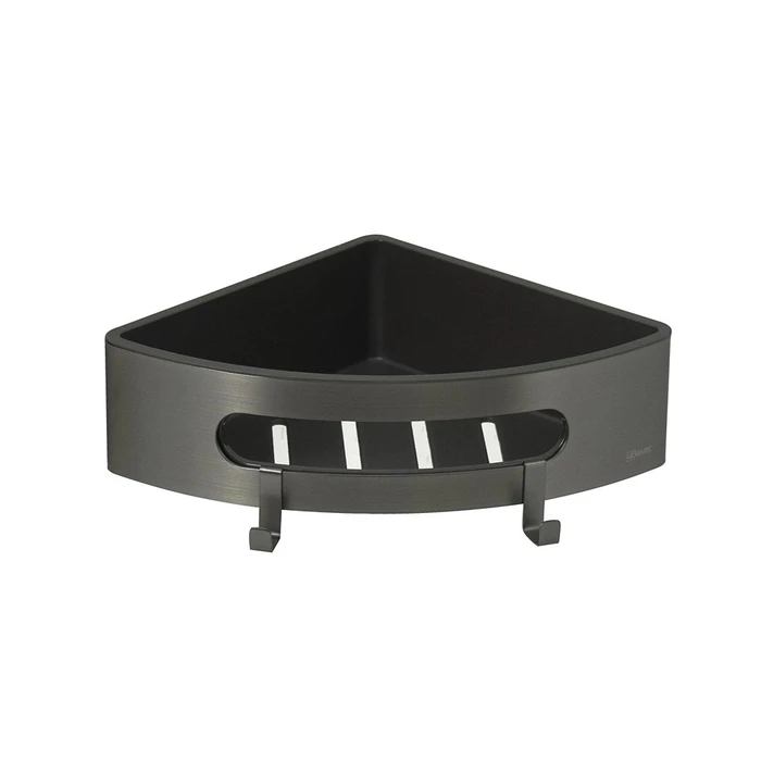 Полка для душа угловая Lemark SHELF LINE из нерж. стали с крючками, графит/вставка-пластик графит (9776048) 9776048