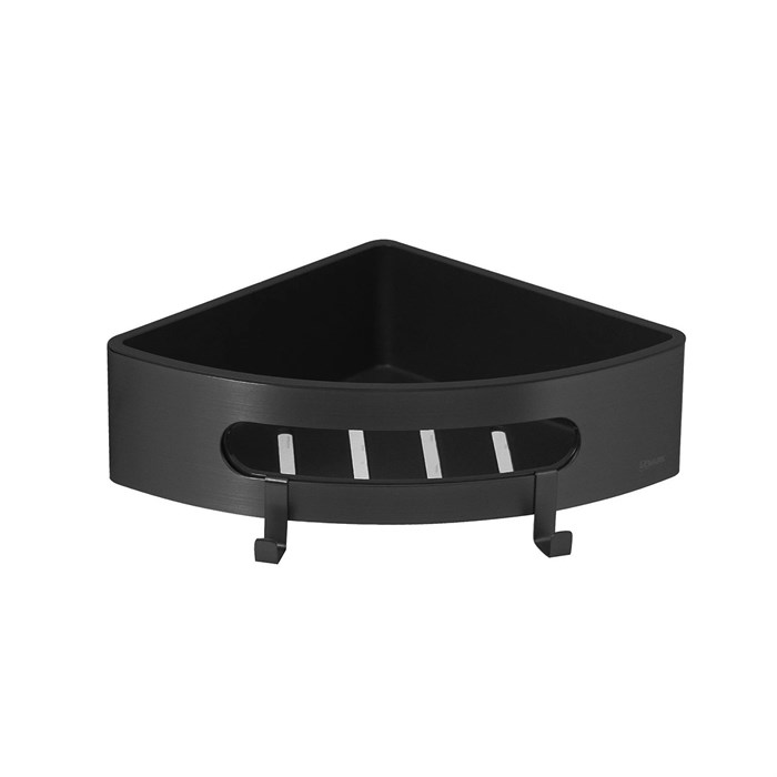 Полка для душа угловая Lemark SHELF LINE из нерж. стали с крючками, черный/ вставка-пластик черный (9772047) 9772047