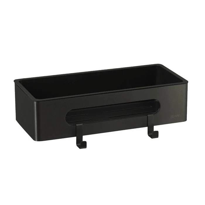 Полка для душа прямая Lemark SHELF LINE из нерж. стали с крючками, черный/ вставка-пластик черный (9772044) 9772044