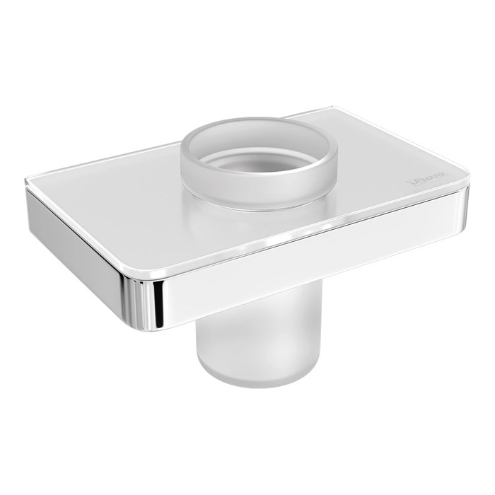 Стакан для зубных щёток Lemark GLASS LINE с держателем, хром/белое стекло (9731034) 9731034