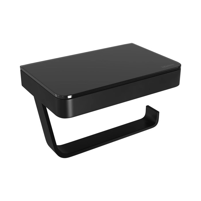 Держатель для туалетной бумаги Lemark GLASS LINE с полкой, чёрный матовый/черное стекло (9722030) 9722030