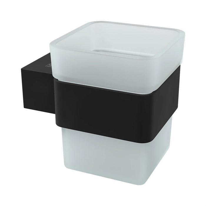 Стакан для зубных щёток Lemark SMOOTH LINE с держателем, чёрный матовый (9732014) 9732014