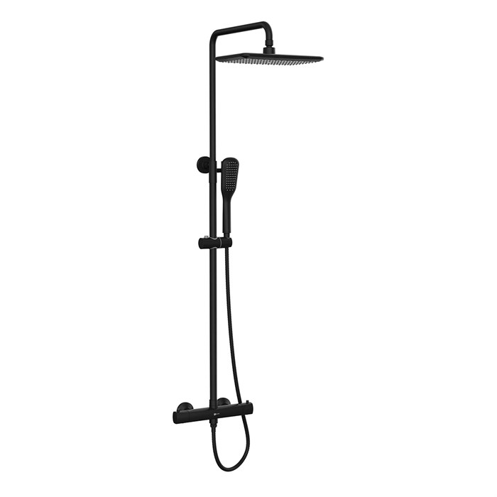 Смеситель для душа Lemark Ursus термостатический с регулируемой высотой штанги и лейкой верхнего душа «Тропический дождь» (LM7270BL) LM7270BL