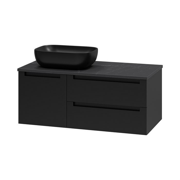 CARGO -100 Тумба подвесная с 2 ящ. 1 дв. черный + столешница + раковина УТ000024161