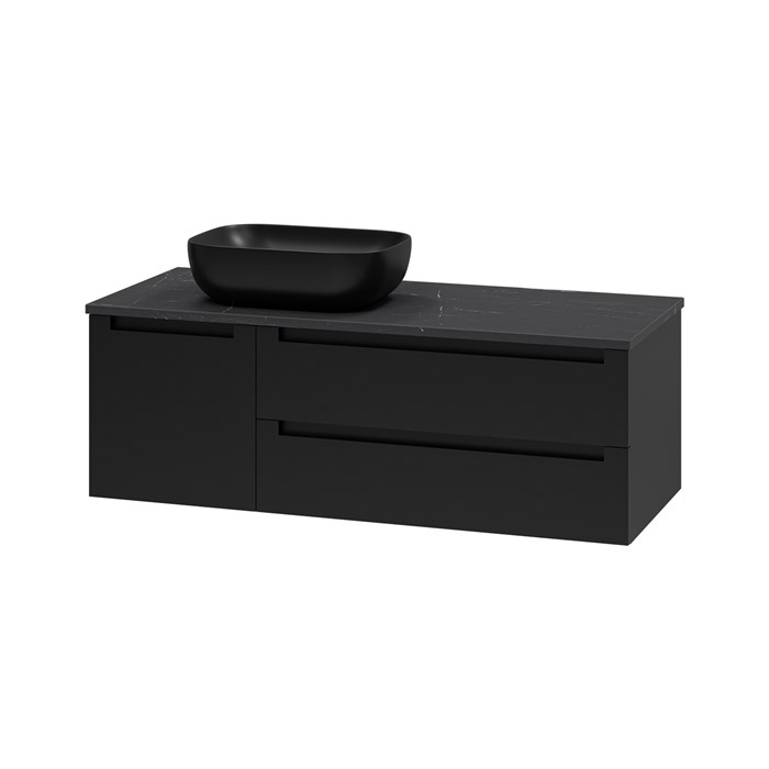 CARGO -120 Тумба подвесная с 2 ящ. 1 дв. черный + столешница + раковина УТ000024164