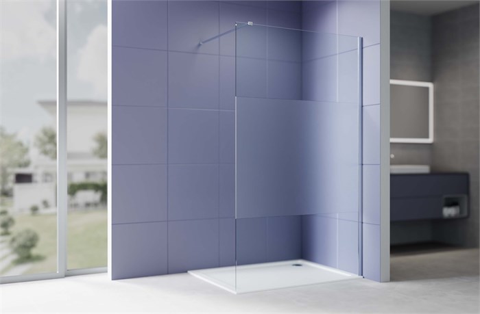 Душевая перегородка Walk In 120см,с держателем 1200мм, профиль хром, Aquatek AQ.WI.120.3CH, стекло прозрачное+матовое, закаленное AQ.WI.120.3CH