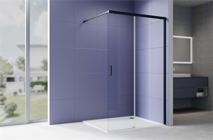 Душевая перегородка Walk In 120см, раздвижная, с держателем 1200мм, профиль черный матовый, Aquatek AQ.WISL.120.1BL, стекло прозрачное, закаленное AQ.WISL.120.1BL