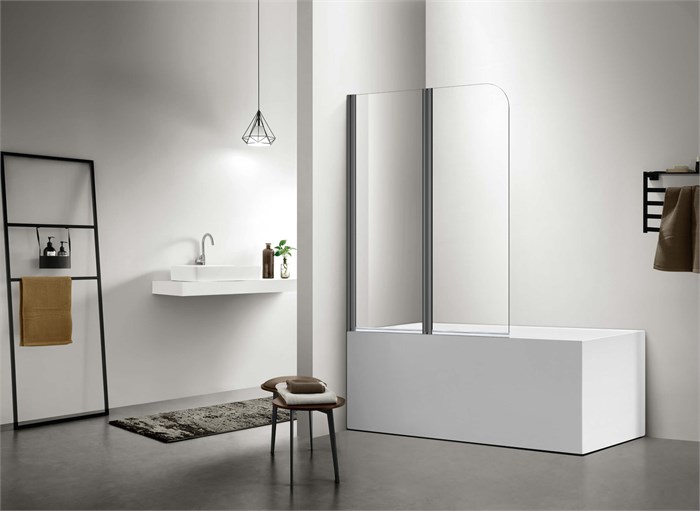 Шторка на ванну "Дельта" двухэлементная, поворотная 150х100, оружейная сталь AQ DEL SBA 10015GM