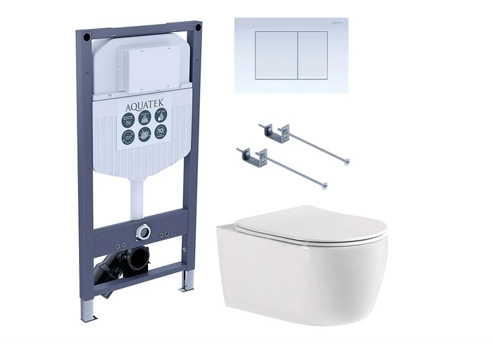 (рама AQUATEK INS-0000023 +крепление KKI-0000001 +кнопка KDI-0000009 +унитаз AQ1106L-00 с тонким сиденьем sc) SET ЕВРОПА New-INS23-009 4в1