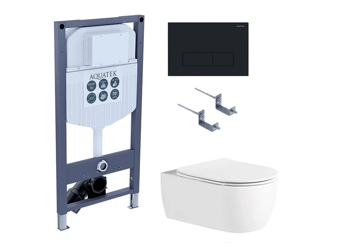 (рама AQUATEK INS-0000023 +крепление KKI-0000002 +кнопка KDI-0000017 +унитаз AQ1106L-00 с тонким сиденьем sc) SET AQUATEK ЕВРОПА New-017/023