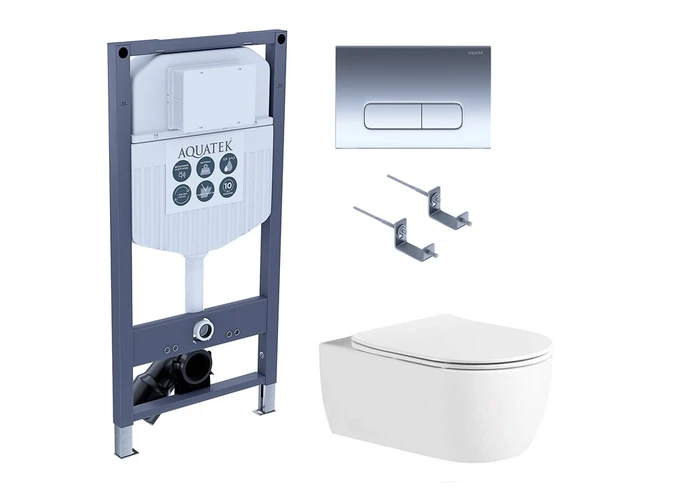 (рама AQUATEK INS-0000023 +крепление KKI-0000002 +кнопка KDI-0000016 +унитаз AQ1106L-00 с тонким сиденьем sc) SET AQUATEK ЕВРОПА New-016/023