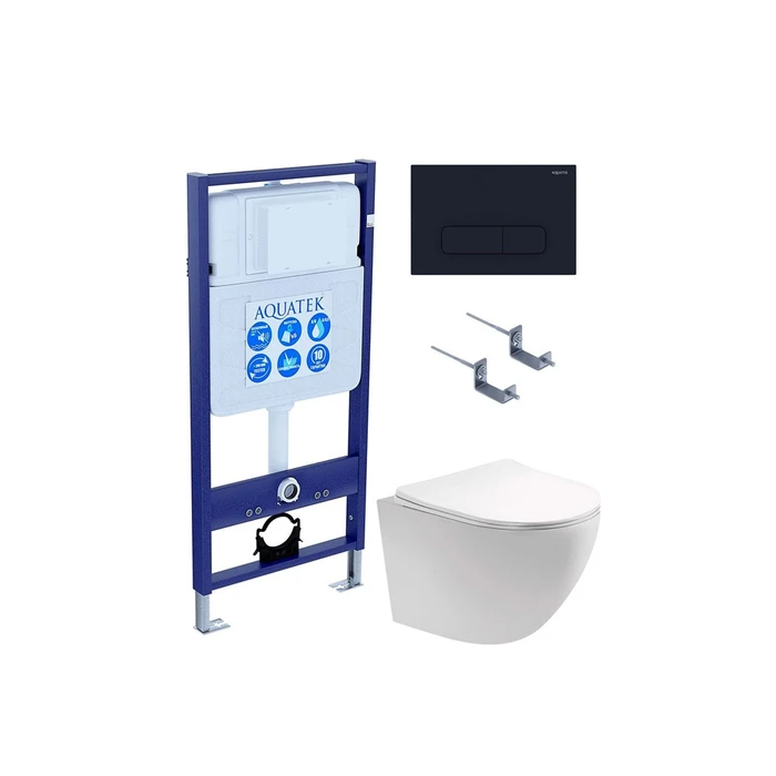 (рама AQUATEK Standard INS-0000012 с клавишей KDI-0000017 и крепежом KKI-0000002+унитаз AQ1901-00 с тонким сиденьем sc) SET AQUATEK ЕВРОПА-017 4в1