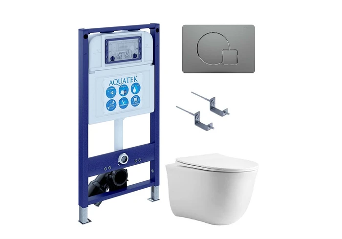(рама AQUATEK INS-0000025 +крепление KKI-0000002 +кнопка KDI-0000070 +унитаз AQ1112-00 +тонкое сиденье с механиз) SET AQUATEK КЛАССИК cm-070 4в1