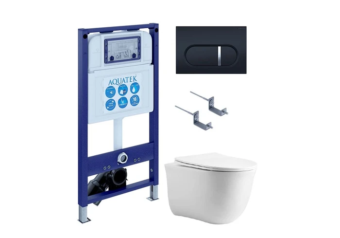 (рама AQUATEK INS-0000025 +крепление KKI-0000002 +кнопка KDI-0000045 +унитаз AQ1112-00 +тонкое сиденье с механиз) SET AQUATEK КЛАССИК cm-045 4в1