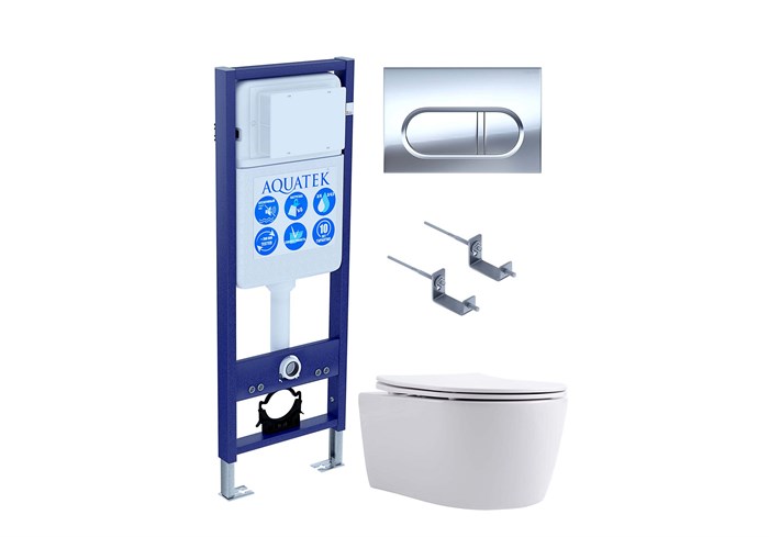 SET ЕВРОПА New-INS17-043 4в1 (рама AQUATEK INS-0000017 + крепление KKI-0000002 + кнопка KDI-0000043 + унитаз AQ1106L-00 + тонкое сиденье с механизмом soft close) SET ЕВРОПА New-INS17-043 4в1