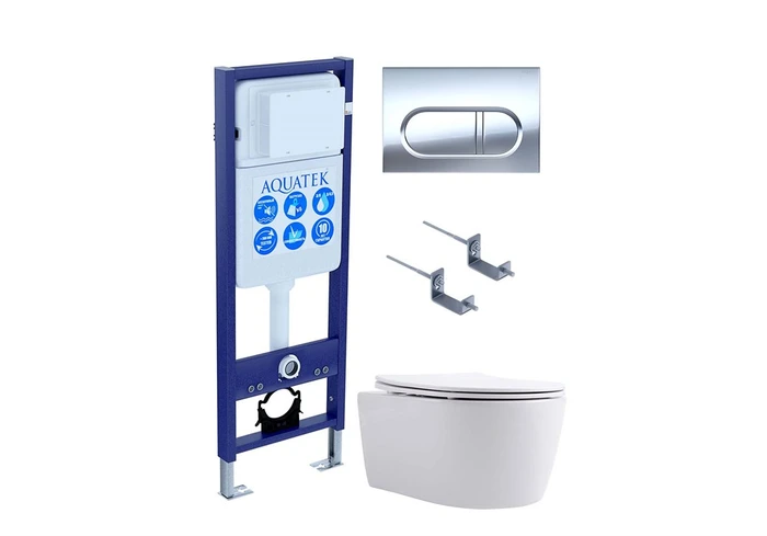 (рама AQUATEK INS-0000017 +крепление KKI-0000002 +кнопка KDI-0000043 +унитаз AQ1106L-00 +тонкое сиденье с механиз) SET ЕВРОПА New-INS17-043 4в1