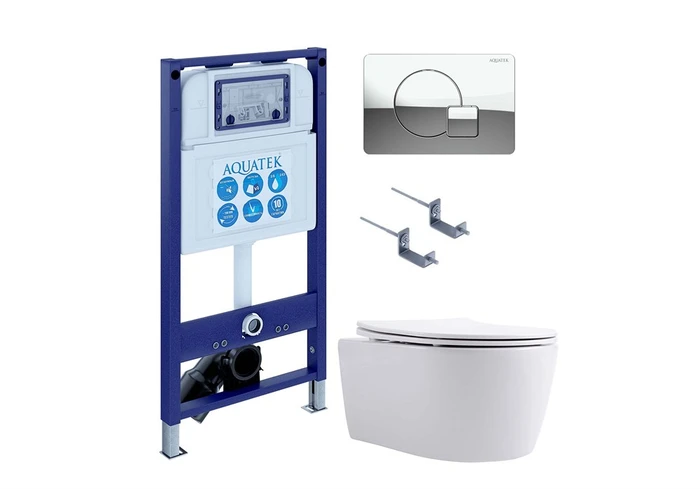 (рама AQUATEK INS-0000025 +крепление KKI-0000002 +кнопка KDI-0000067 +унитаз AQ1106L-00 +тонкое сиденье с механиз) SET AQUATEK ЕВРОПА New-067 4в1