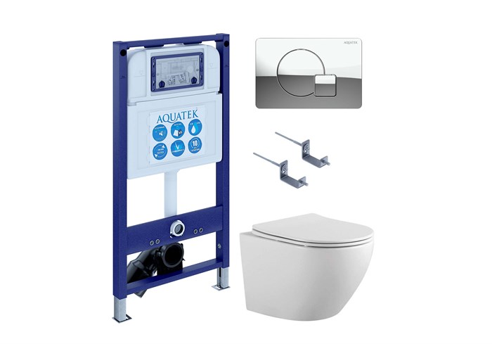 SET AQUATEK ЕВРОПА-067 4в1 (рама AQUATEK INS-0000025 + крепление KKI-0000002 + кнопка KDI-0000067 + унитаз AQ1901-00 + тонкое сиденье sc) SET AQUATEK ЕВРОПА-067 4в1