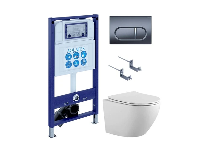 (рама AQUATEK INS-0000025 +крепление KKI-0000002 +кнопка KDI-0000050 +унитаз AQ1901-00 +тонкое сиденье sc) SET AQUATEK ЕВРОПА-050 4в1