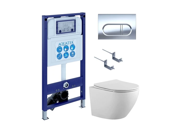 (рама AQUATEK INS-0000025 +крепление KKI-0000002 +кнопка KDI-0000043 +унитаз AQ1901-00 +тонкое сиденье sc) SET AQUATEK ЕВРОПА-043 4в1