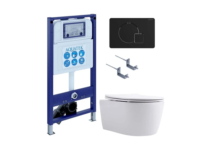 (рама AQUATEK INS-0000025 +крепление KKI-0000002 +кнопка KDI-0000069 +унитаз AQ1106L-00 +тонкое сиденье с механиз) SET AQUATEK ЕВРОПА New-069 4в1