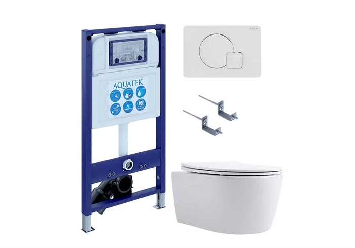 (рама AQUATEK INS-0000025 +крепление KKI-0000002 +кнопка KDI-0000066 +унитаз AQ1106L-00 +тонкое сиденье с механиз) SET AQUATEK ЕВРОПА New-066 4в1