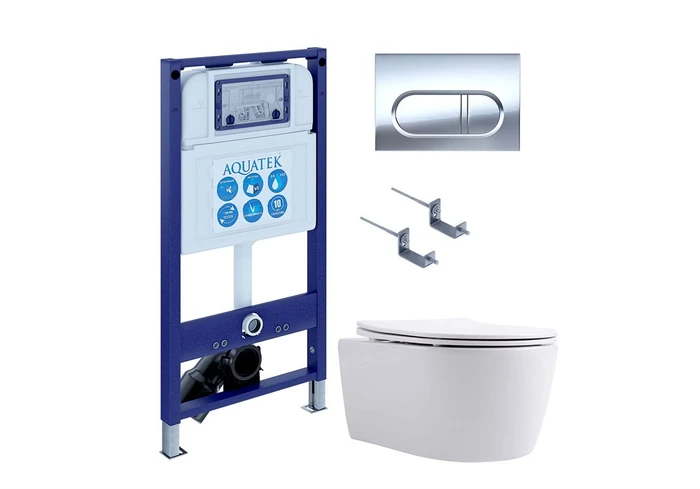 (рама AQUATEK INS-0000025 +крепление KKI-0000002 +кнопка KDI-0000043 +унитаз AQ1106L-00 +тонкое сиденье с механиз) SET AQUATEK ЕВРОПА New-043 4в1