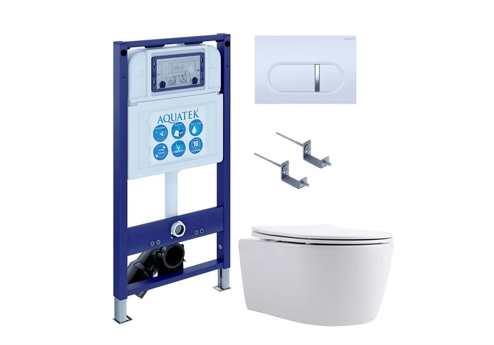 (рама AQUATEK INS-0000025 +крепление KKI-0000002 +кнопка KDI-0000042 +унитаз AQ1106L-00 +тонкое сиденье с механиз) SET AQUATEK ЕВРОПА New-042 4в1