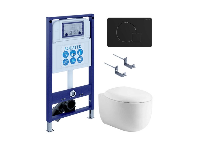 SET AQUATEK АЛЬТАИР cm-069 4в1 (рама AQUATEK INS-0000025 + крепление KKI-0000002 + кнопка KDI-0000069 + унитаз AQ1980-00 + тонкое сиденье soft-close) SET AQUATEK АЛЬТАИР cm-069 4в1