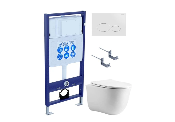 (рама AQUATEK Standard INS-0000012 +крепеж KKI-0000002+кнопкаKDI-0000071+унитаз КЛАССИК AQ1111-00 с крышкой) SET AQUATEK КЛАССИК-071 4в1