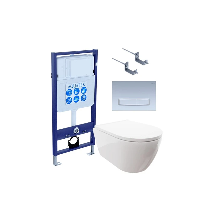 SET AQUATEK ПОЛАРИС (рама AQUATEK Standard INS-0000012 + унитаз ПОЛАРИС AQ0700-00 с тонким сиденьем soft-close + крепеж KKI-0000002 + панель KDI-0000027) SET AQUATEK ПОЛАРИС-027 4в1