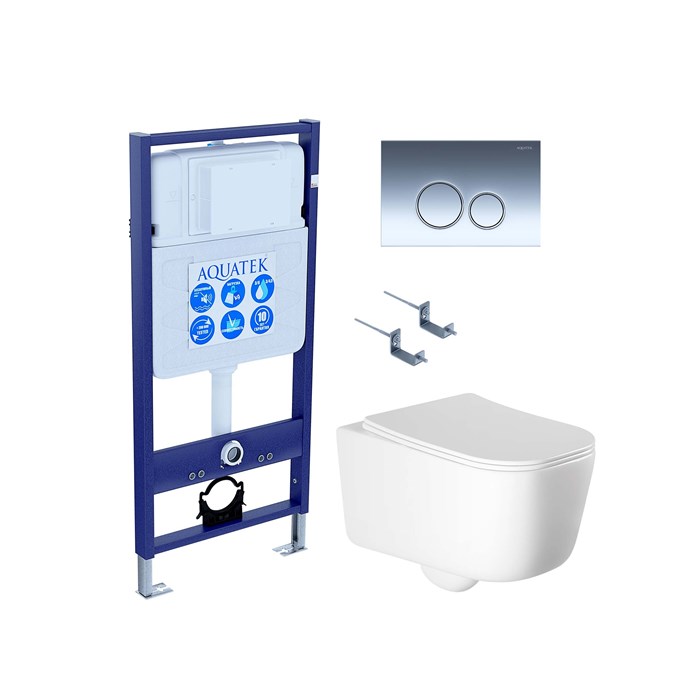 SET AQUATEK ЛУГАНО-018 4в1 (рама AQUATEK Standard INS-0000012 + крепеж KKI-0000002 + клавиша KDI-0000018 + унитаз ЛУГАНО AQ2002-00 с тонким сиденьем soft-close) SET AQUATEK ЛУГАНО-018 4в1