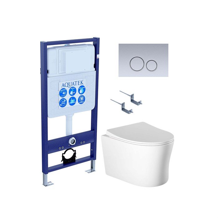 SET AQUATEK НИКА-019 4в1 (рама AQUATEK Standard INS-0000012 + крепеж KKI-0000002 + клавиша KDI-0000019 + унитаз НИКА AQ2009-00 с тонким сиденьем soft-close) SET AQUATEK НИКА-019 4в1