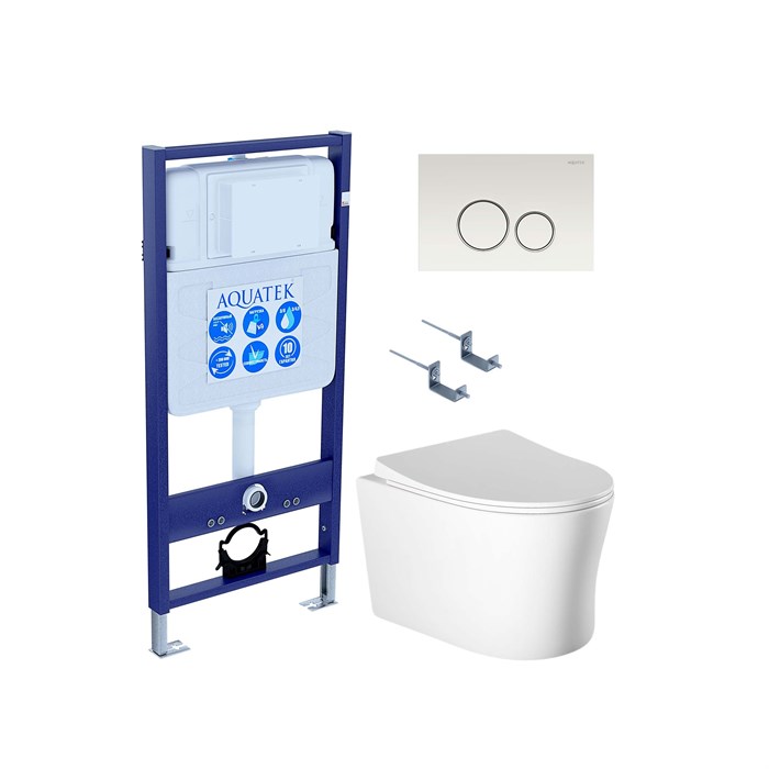 SET AQUATEK НИКА-015 4в1 (рама AQUATEK Standard INS-0000012 + крепеж KKI-0000002 + клавиша KDI-0000015 + унитаз НИКА AQ2009-00 с тонким сиденьем soft-close) SET AQUATEK НИКА-015 4в1