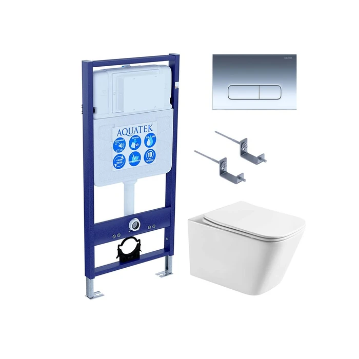 (рама AQUATEK Standard INS-0000012+крепеж KKI-0000002+KDI-0000016+унитаз ЛИБРА AQ1505T-00 с тонким сиденьем soft-close) SET AQUATEK ЛИБРА T-016 4в1