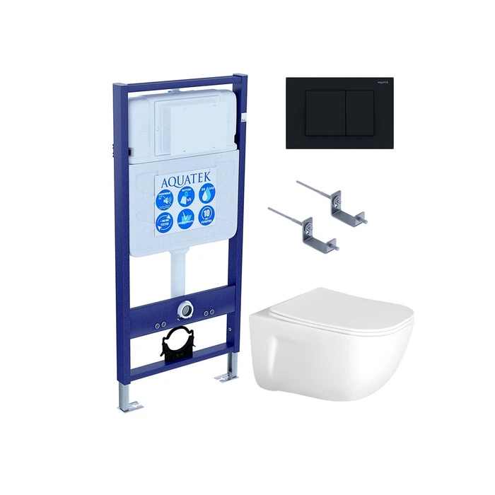 (рама AQUATEK Standard INS-0000012+ кркпеж KKI-0000002+клавиша KDI-0000012+унитаз ДИВА AQ2012-00 с тонким сиденьем soft-close SET AQUATEK ДИВА-012 4в1