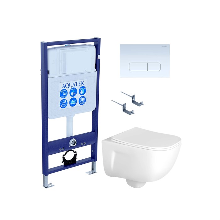 SET AQUATEK ДИВА-013 4в1 (рама AQUATEK Standard INS-0000012 + крепеж KKI-0000002 + клавиша KDI-0000013 + унитаз ДИВА AQ2012-00 с тонким сиденьем soft-close) SET AQUATEK ДИВА-013 4в1