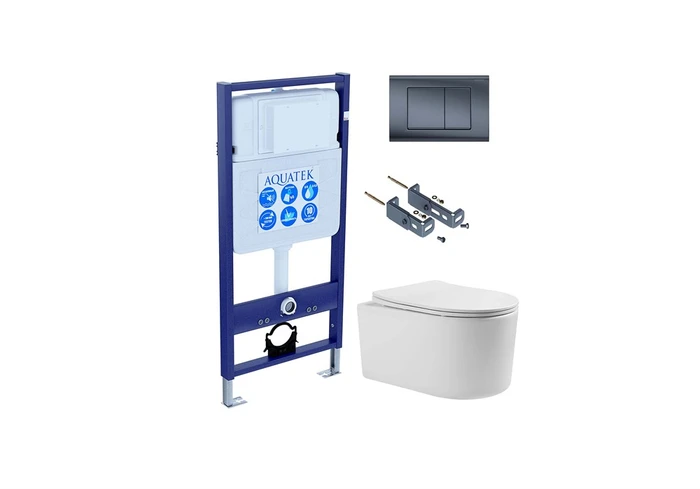 (рама AQUATEK Standard INS-0000012+крепёж KKI-0000016 +кнопка KDI-0000033 +унитаз МИЯ AQ2004T-00 с тонким сиденьем soft-close SET AQUATEK МИЯ Т-033 4в1