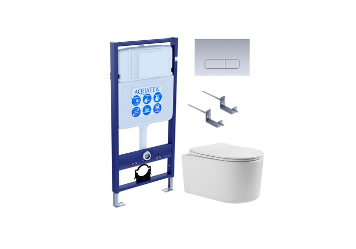 SET AQUATEK МИЯ 4в1 (рама AQUATEK Standard INS-0000012 + крепеж KKI-0000002 + клавиша KDI-0000014 + унитаз МИЯ AQ2004-00 с тонким сиденьем soft-close) SET AQUATEK МИЯ-014 4в1