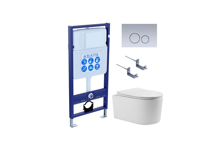 SET AQUATEK МИЯ 4в1 (рама AQUATEK Standard INS-0000012 + крепеж KKI-0000002 + клавиша KDI-0000019 + унитаз МИЯ AQ2004-00 с тонким сиденьем soft-close) SET AQUATEK МИЯ-019 4в1