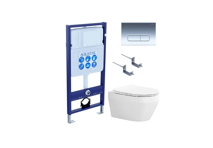 SET AQUATEK ЛЕЯ Т (рама AQUATEK Standard INS-0000012, клавиша KDI-0000016 ,KKI-0000002 крепёж+унитаз ЛЕЯ AQ1199T-00 с тонким сиденьем soft-close SET AQUATEK ЛЕЯ Т-016 4в1