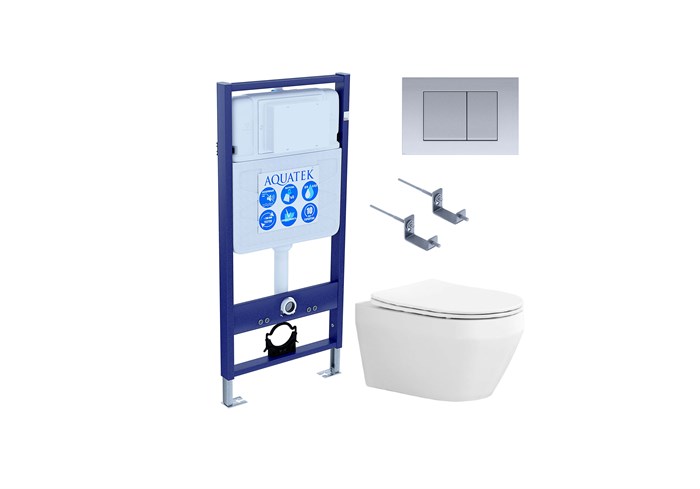 SET AQUATEK ЛЕЯ-011 4в1 (рама AQUATEK Standard INS-0000012+ крепеж KKI-0000002 + клавиша KDI-0000011 + унитаз ЛЕЯ AQ1199-00 с тонким сиденьем soft-close) SET AQUATEK ЛЕЯ cm-011 4в1