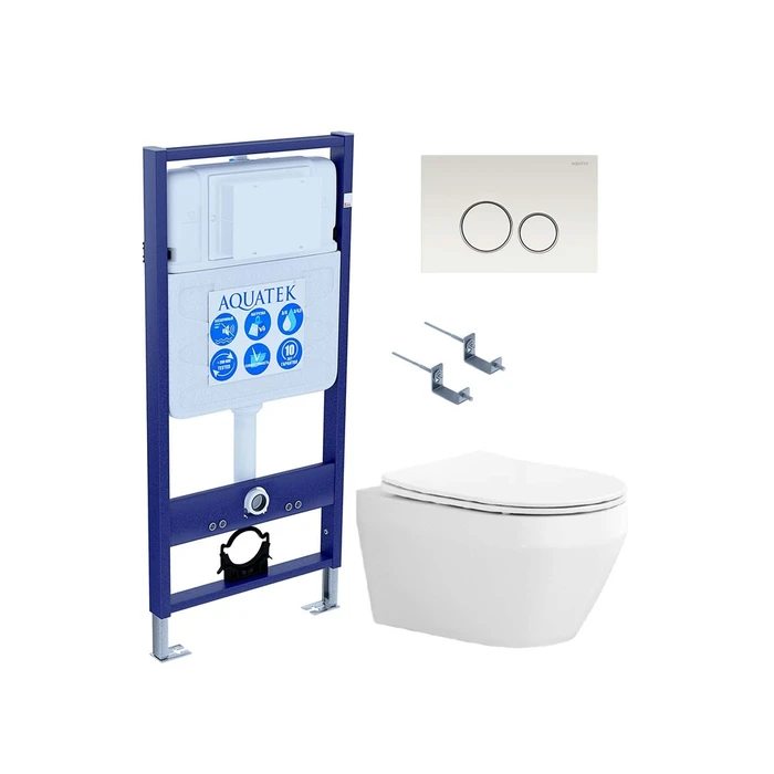 SET AQUATEK ЛЕЯ-015 4в1 (рама AQUATEK Standard INS-0000012+крепеж KKI-0000002+клавиша KDI-0000015+унитаз ЛЕЯ AQ1199-00 с тонким сиденьем soft-close) SET AQUATEK ЛЕЯ cm-015 4в1