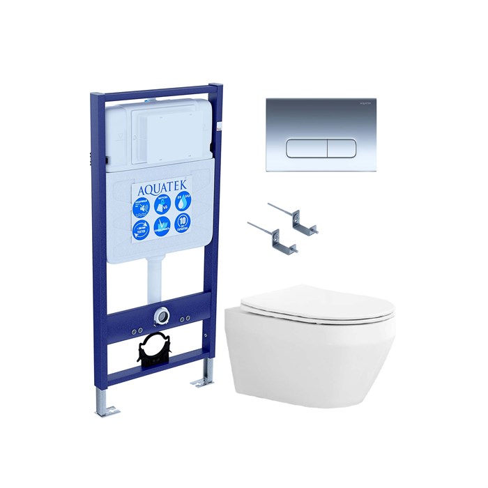 SET AQUATEK ЛЕЯ-016 4в1 (рама AQUATEK Standard INS-0000012 + крепеж KKI-0000002 + клавиша KDI-0000016 + унитаз ЛЕЯ AQ1199-00 с тонким сиденьем soft-close) SET AQUATEK ЛЕЯ cm-016 4в1
