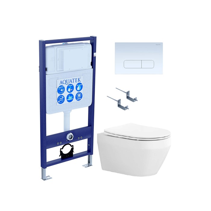 SET AQUATEK ЛЕЯ-013 4в1 (рама AQUATEK Standard INS-0000012 + крепеж KKI-0000002 + клавиша KDI-0000013 + унитаз ЛЕЯ AQ1199-00 с тонким сиденьем soft-close) SET AQUATEK ЛЕЯ cm-013 4в1