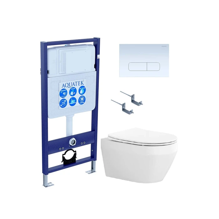 SET AQUATEK ЛЕЯ-013 4в1 (рама AQUATEK Standard INS-0000012+крепеж KKI-0000002+клавиша KDI-0000013+унитаз ЛЕЯ AQ1199-00 с тонким сиденьем soft-close) SET AQUATEK ЛЕЯ cm-013 4в1
