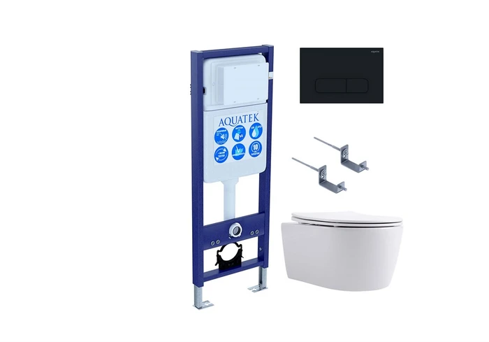 (рама AQUATEK INS-0000017+крепление KKI-0000002 +кнопка KDI-0000017 + унитаз AQ1106L-00+тонкое сиденье с механиз) Set AQUATEK ЕВРОПА New-017 4в1